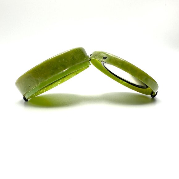 1920s Art Deco Celluloid Compact—Green Marbleized Powder Case with Beveled—GUC - Picture 4 of 9